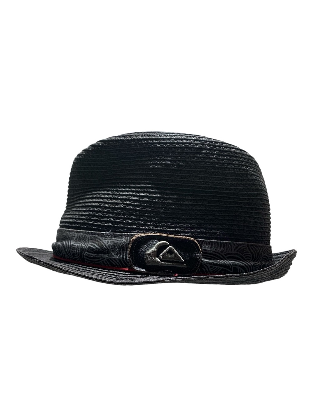 Quiksilver Black Straw Trilby with Patterned Band and Logo Accent